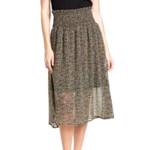 Adrianna Papell Black Ditsy Midi Print Skirt Size Medium NWT